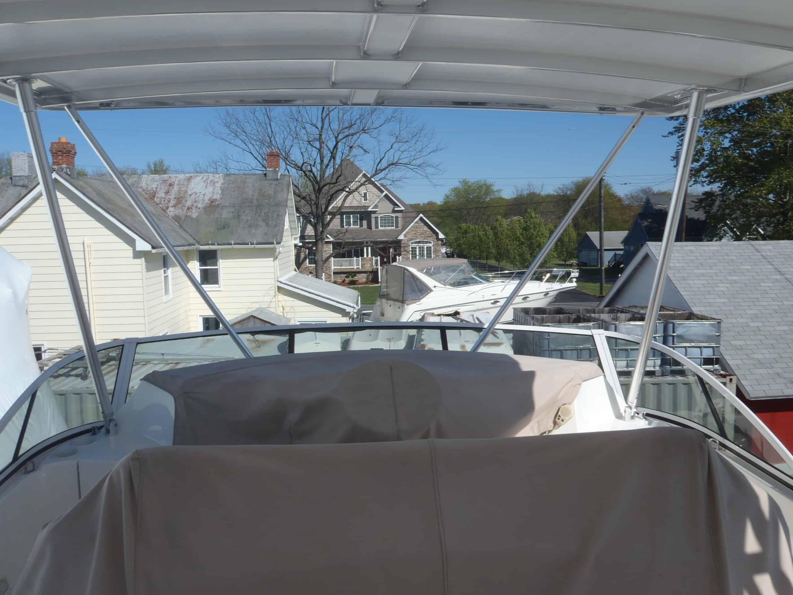 Atlantic Towers Top installed on a Silverton 38 Sport Bridge sedan boat.