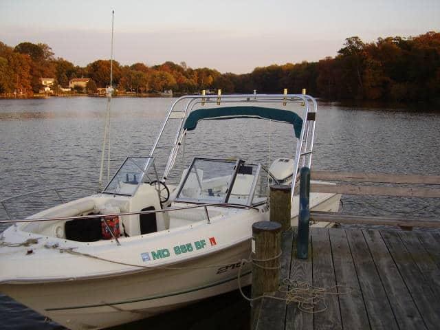 Atlantic Towers arch on an Aquasport 215 Osprey Sport dual console boat, showcasing its sleek design and functionality.