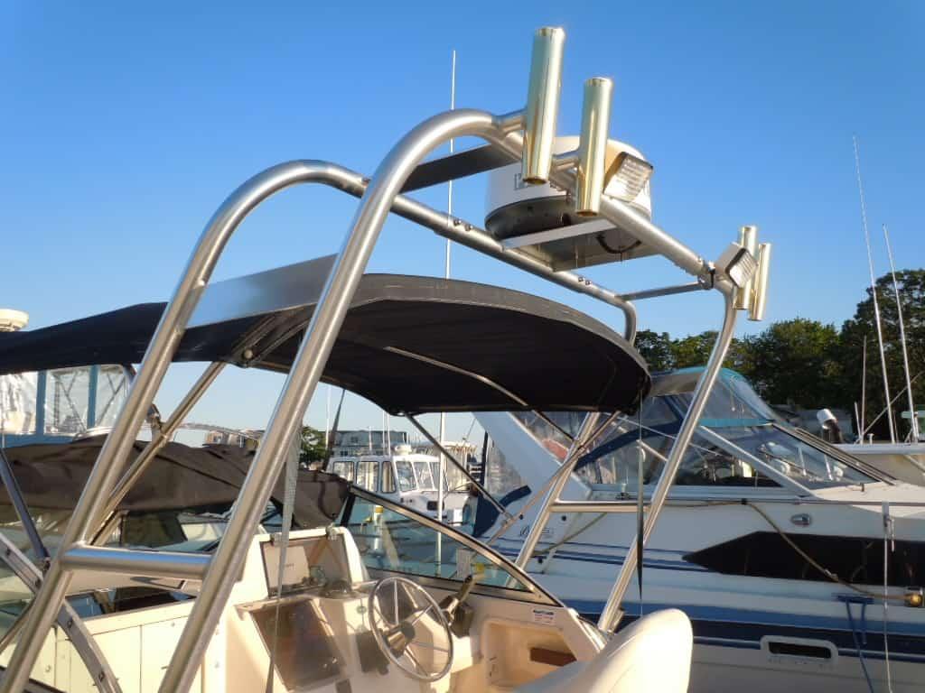 Atlantic Towers arch on a Grady White 232 Gulfstream walkaround boat, showcasing its design and functionality.