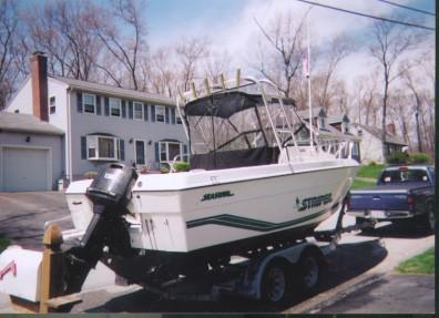 Atlantic Towers arch installed on a Seaswirl 2150 Striper walkaround boat.