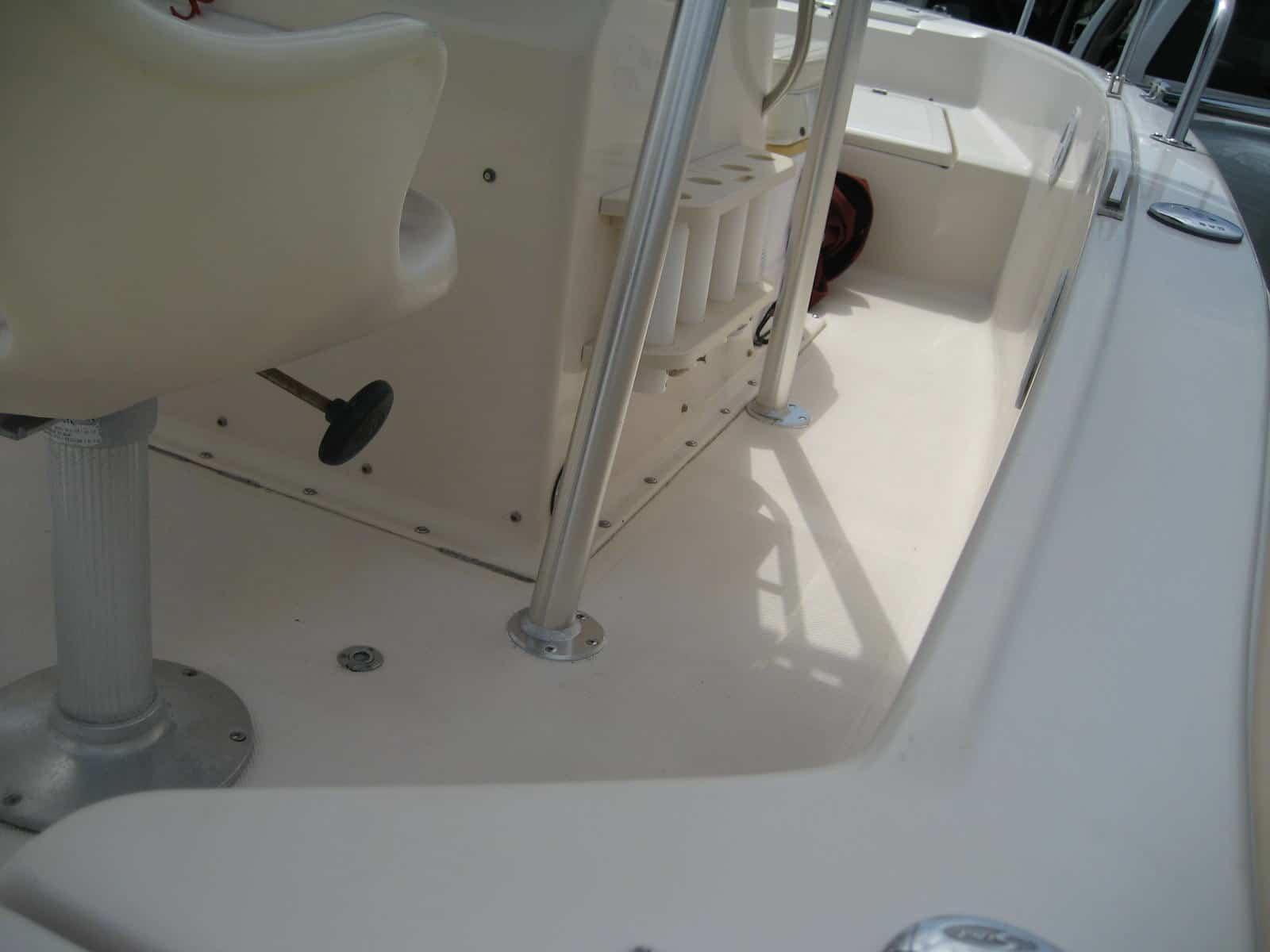 Atlantic Towers T-Top installed on a Scout 17 center console boat, showcasing a sleek design and functional structure.