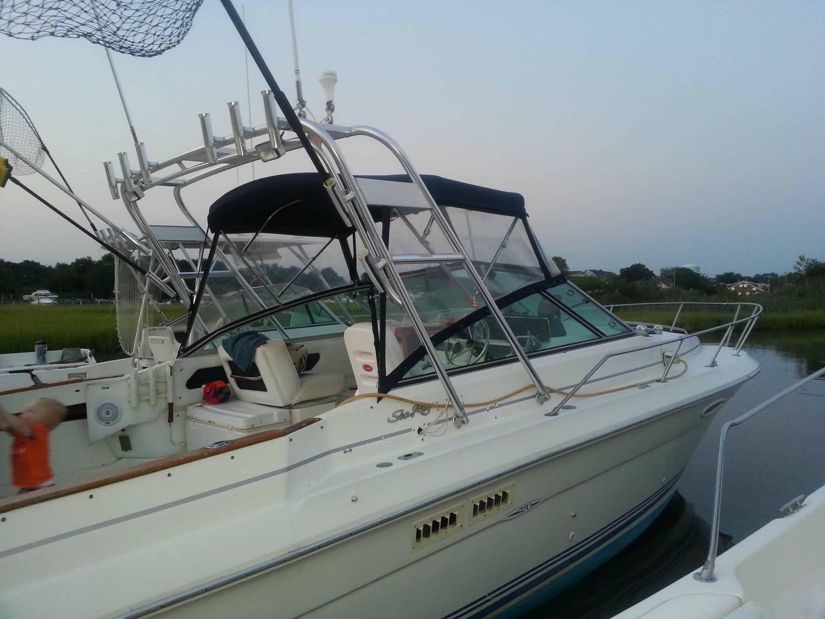 Atlantic Towers arch on a Sea Ray 270 Amberjack express fisherman boat, showcasing its sleek design and functionality.