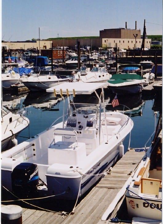 Atlantic Towers T-Top installed on a Pro Line 22 Sport center console boat.