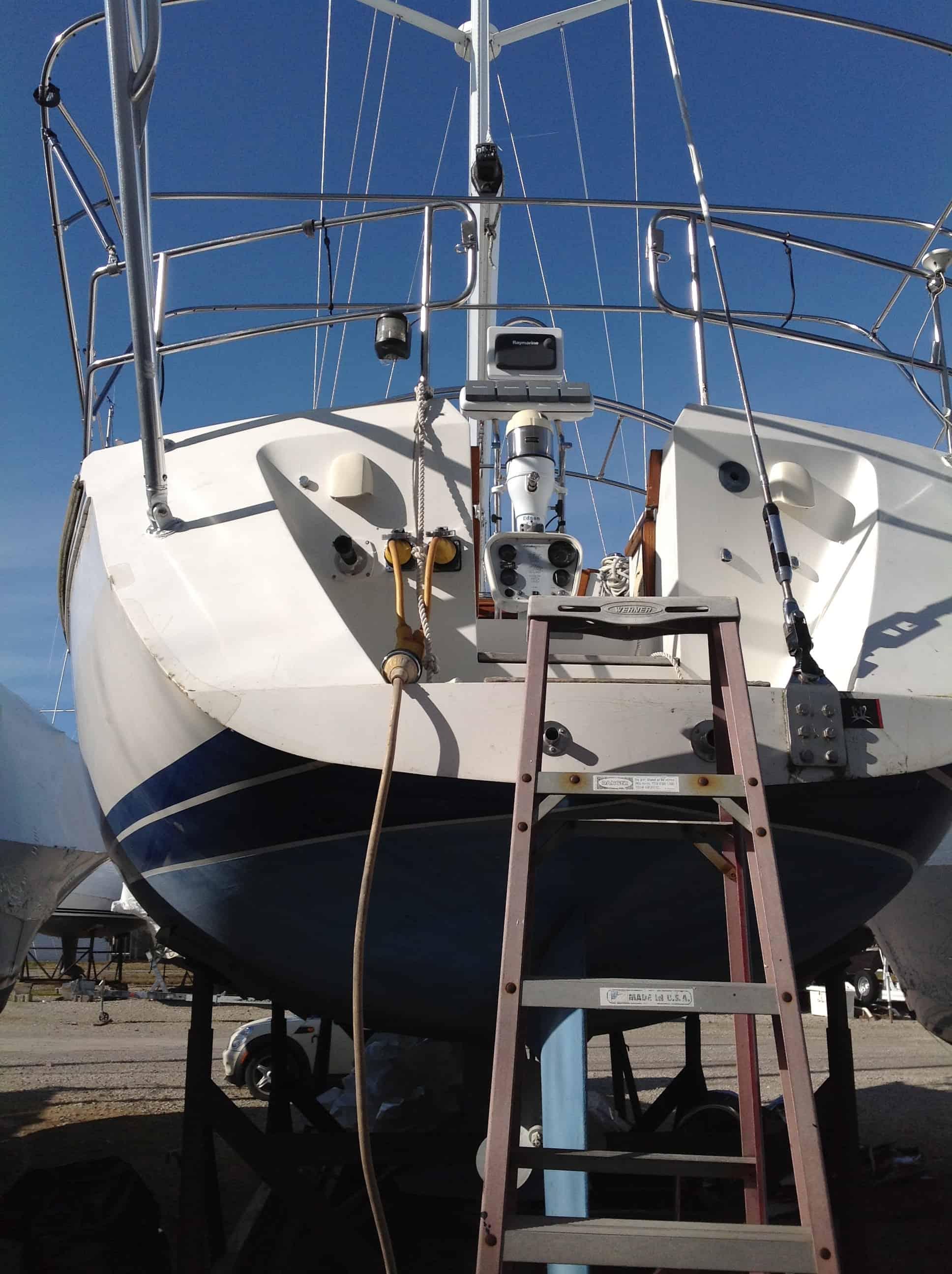 Atlantic Towers arch installed on a Catalina 42 Mark I sailboat, showcasing its sleek design and functionality.