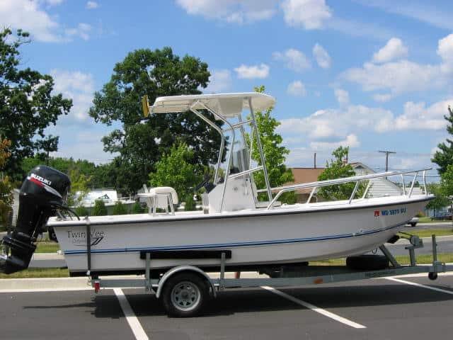 Atlantic Towers T-Top installed on Twin Vee 19 center console boat, enhancing shade and functionality.