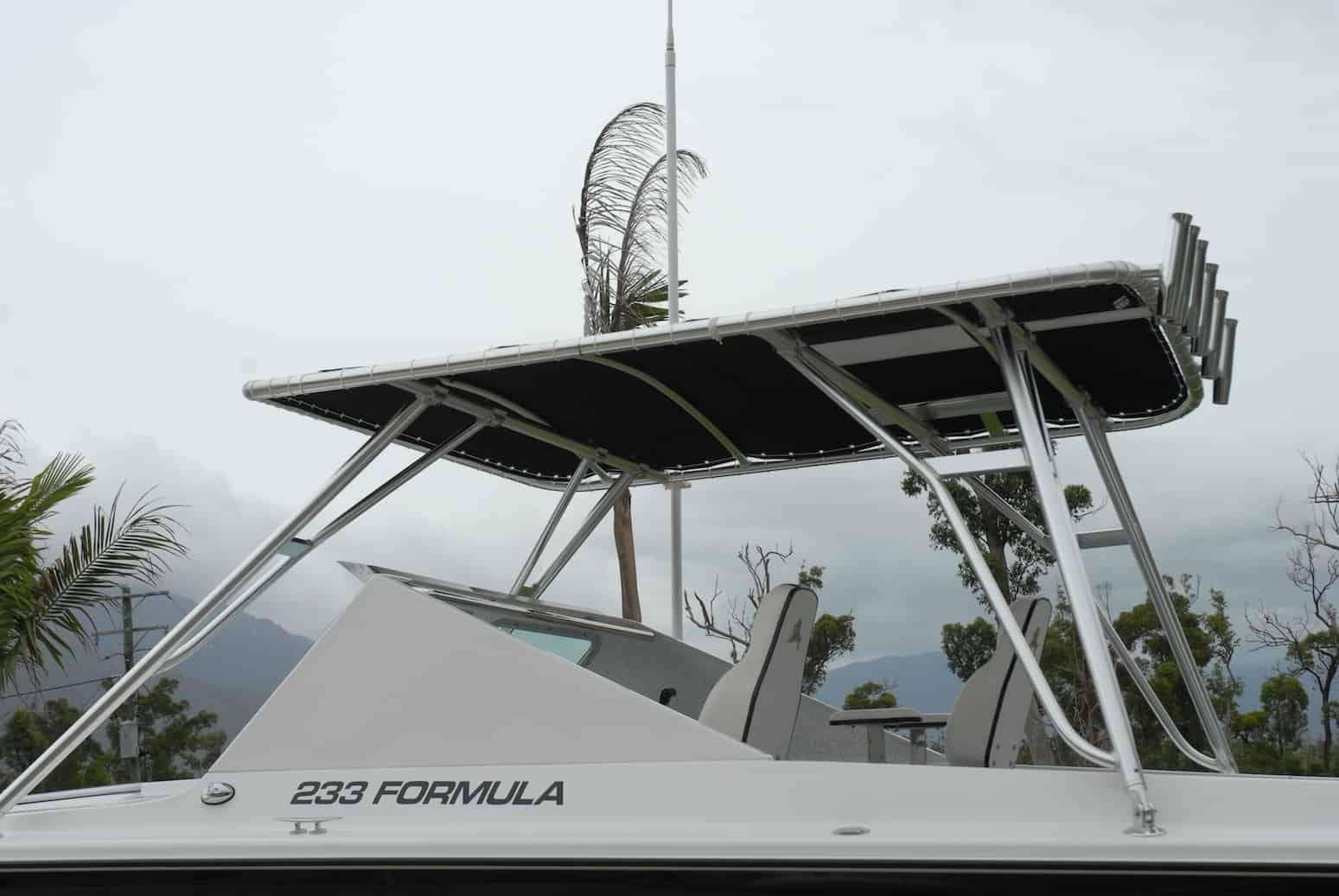 Atlantic Towers Top installed on a Formula 233 Cuddy boat, showcasing its design and functionality.