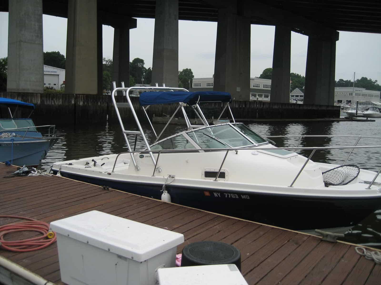 Atlantic Towers Arch on a Trophy 2152 walkaround boat, showcasing its sturdy construction and design.