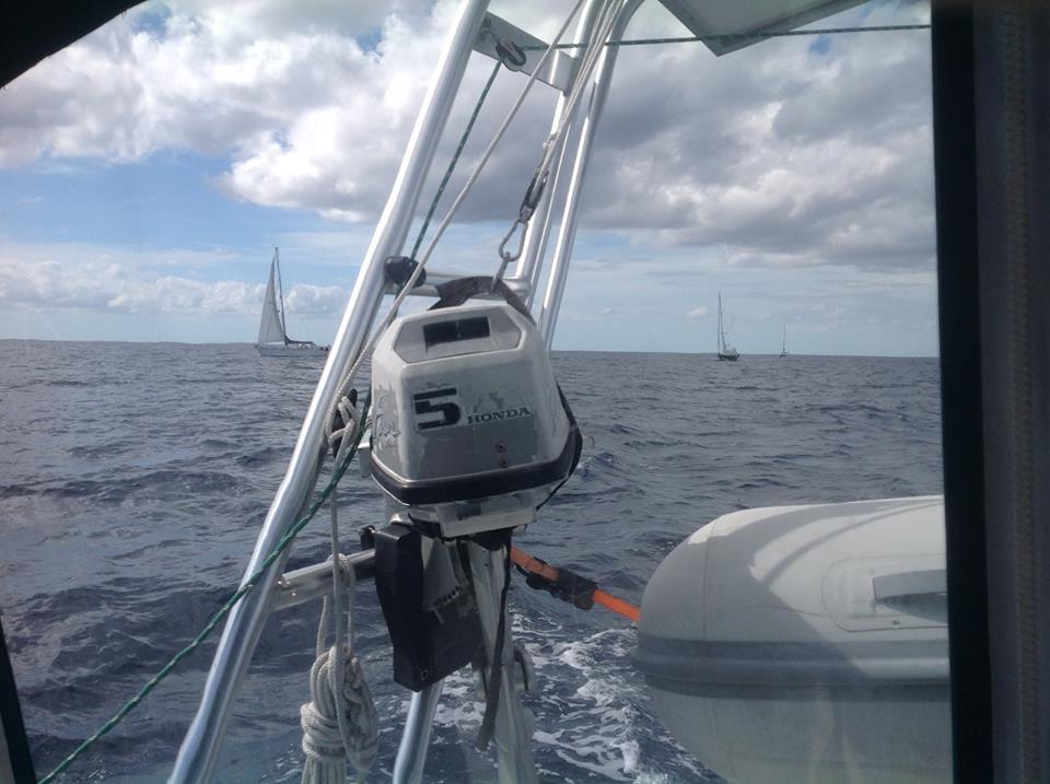 Atlantic Towers Arch installed on a boat, with a view of the ocean and other sailboats in the background.