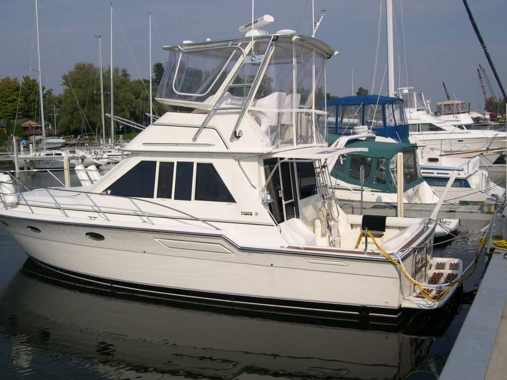 Atlantic Towers Top on a Tiara 3600 Convertible flybridge boat, showcasing its sleek design and functionality.