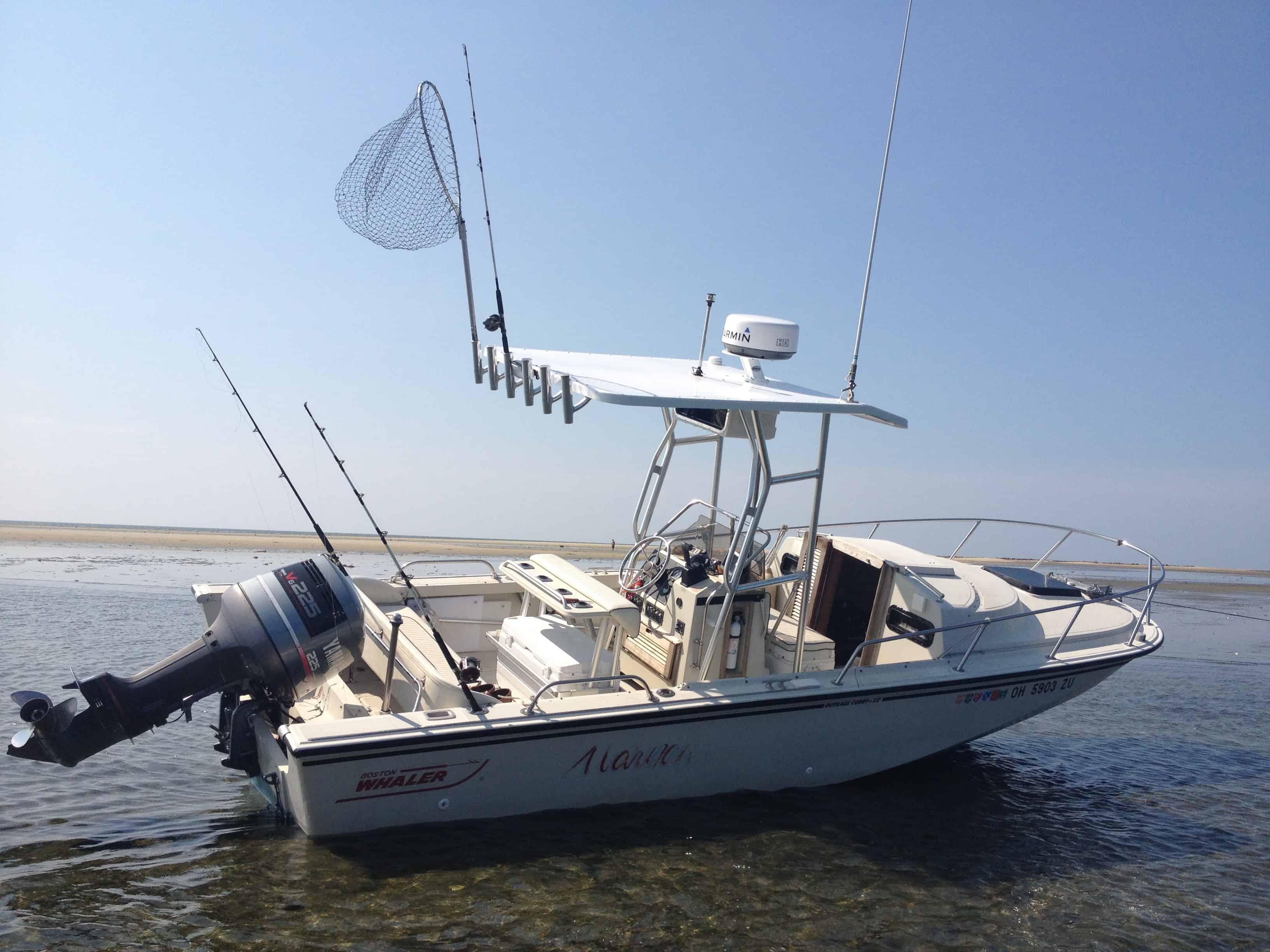 Atlantic Towers T-Top installed on a Boston Whaler 22 Outrage Cuddy center console boat.